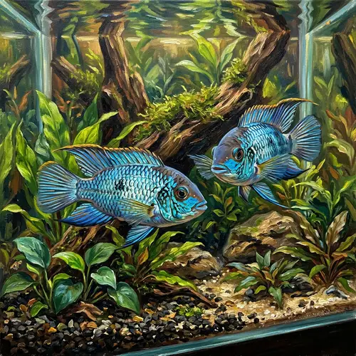 Electra Blue Acaras Oil Painting - Stunning Art