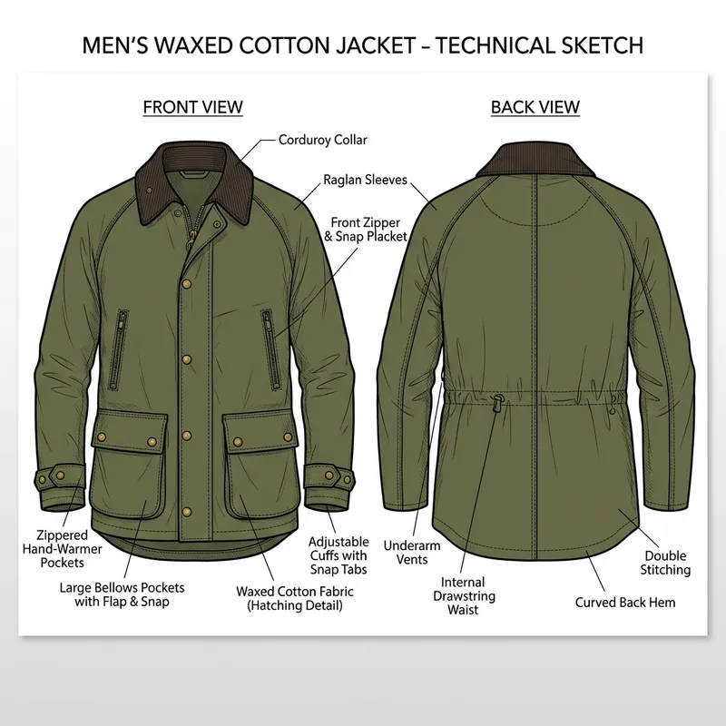 Men's Barbour-Style Jacket Sketch & Pattern Reference Men's Barbour-Style Jacket Sketch & Pattern Reference