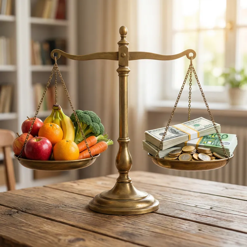 Balanced Health, Wealth: Fruits, Vegetables, Money Balanced Health, Wealth: Fruits, Vegetables, Money