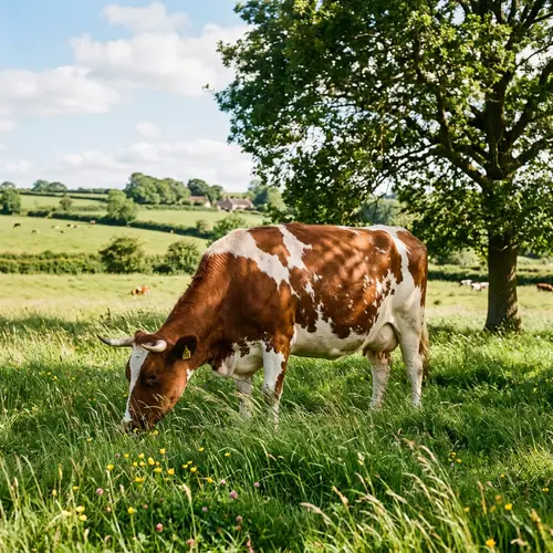 Tranquil Cow Grazing in Grassy Field | Nature Scene