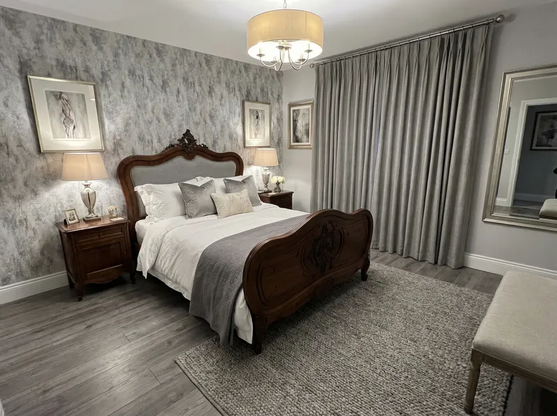 Luxury Hotel-Style Bedroom with Gray Floors Luxury Hotel-Style Bedroom with Gray Floors