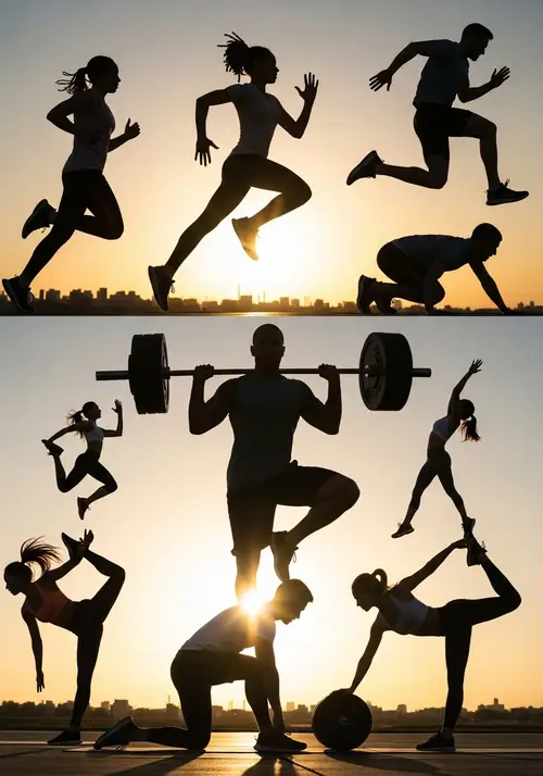 Fitness Silhouettes: Weights, Running & Yoga Exercises