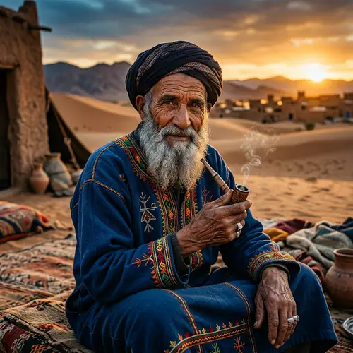Elderly Amazigh Man in Traditional North African Outfit