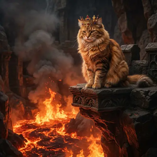 Royal Cat in Fiery Inferno | Unique Artwork