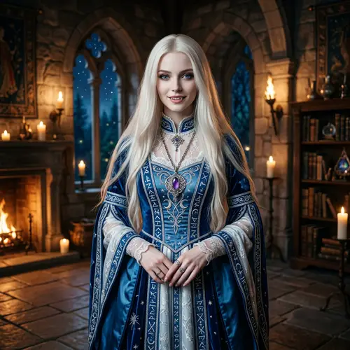 Elegant 19-Year-Old Female Vampire in Medieval Robes