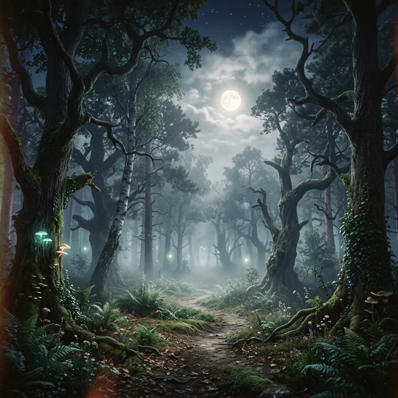 Moonlit Mystical Forest | Enchanted Moonlight Scene