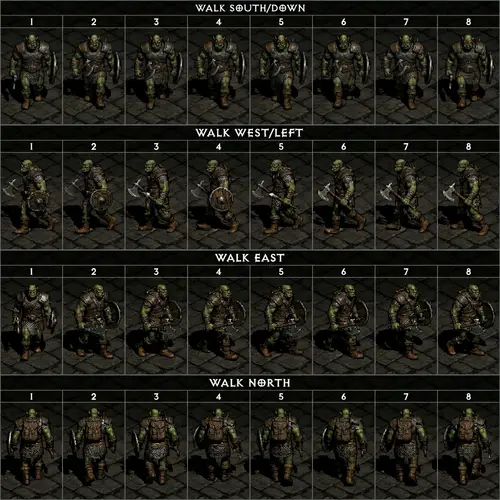 Orc Walking Sprites in Diablo Style