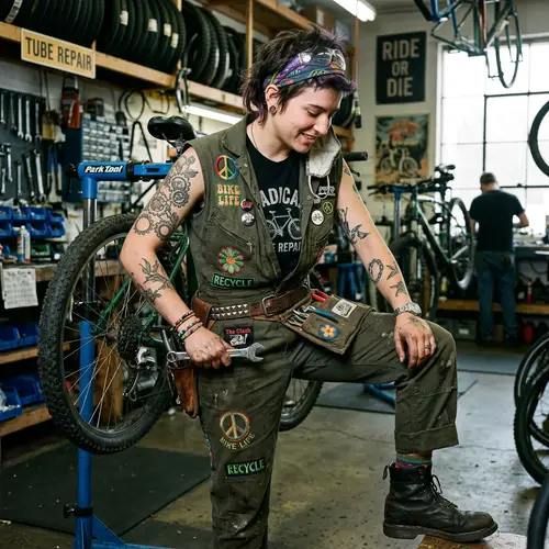 Punk Hippie Bicycle Mechanic Work Uniform for Women