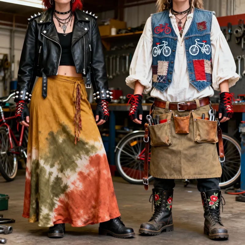 Punk Hippie Bicycle Mechanic Work Uniform for Women