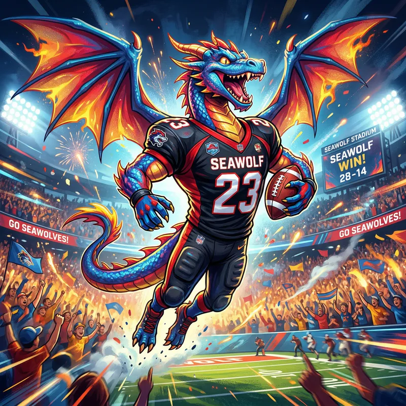 Vibrant Dragon Mascot Illustration - Seawolf in Action