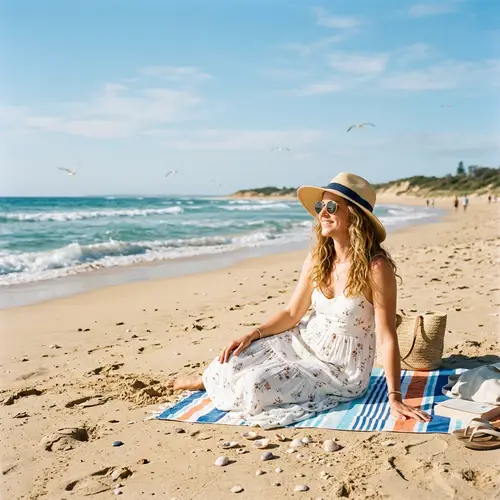 Graceful Woman Sunbathing at the Beach | Fashionable Summer Style