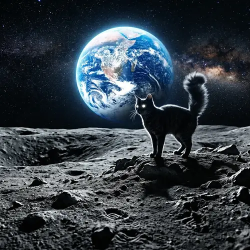 Feline on the Moon: Surreal and Dreamlike Scene Captured
