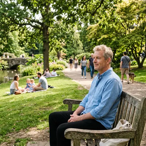 Tranquil Scene: Peaceful Park with Man on Bench