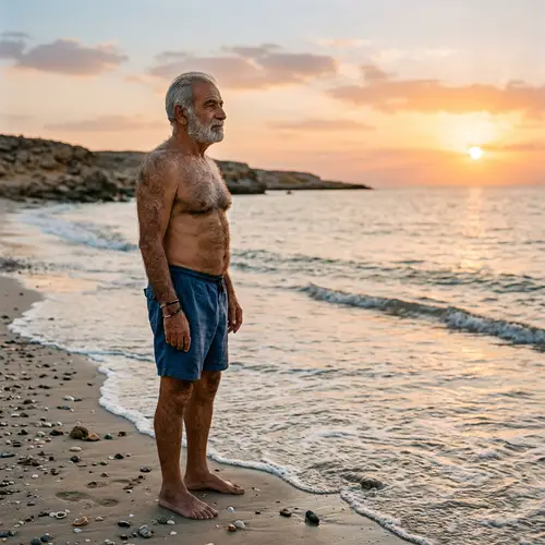 Elderly Arab Man Embraces Beach Serenity