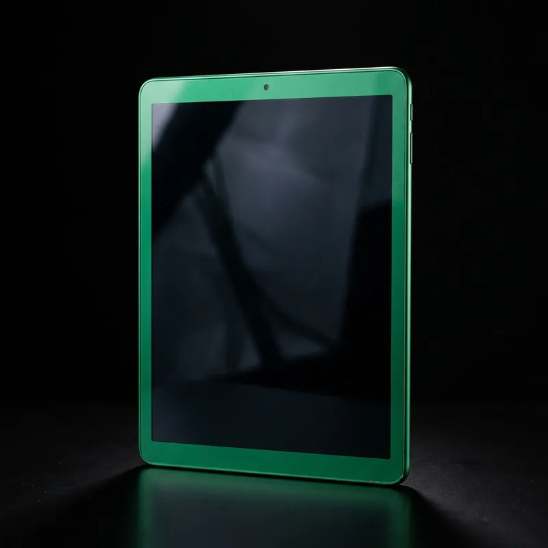 Vibrant Green Tablet on Dark Background Vibrant Green Tablet on Dark Background