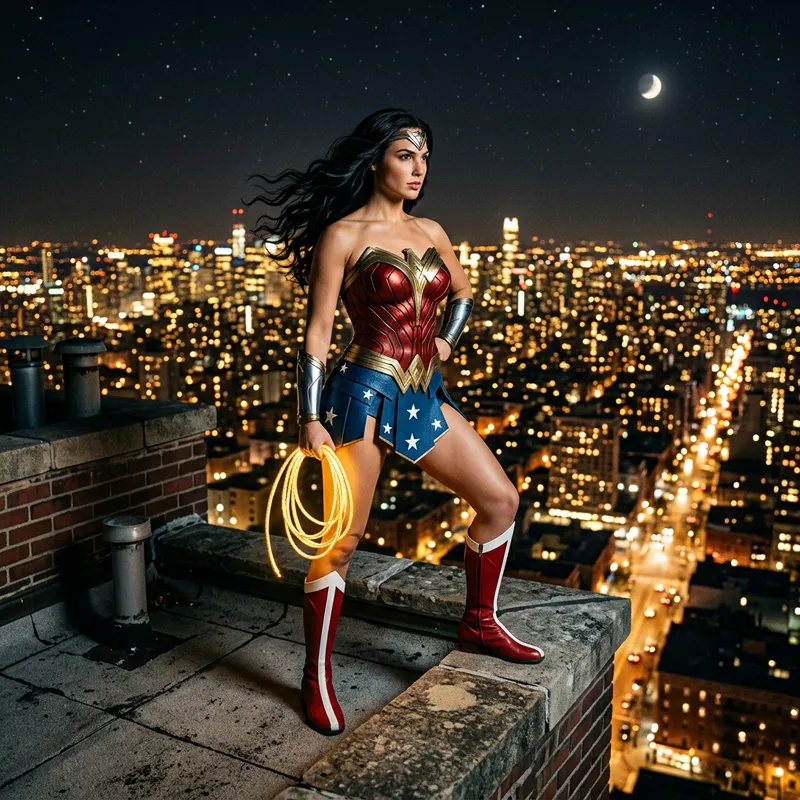 Naked Wonder Woman on Rooftop: Justice & Truth Unveiled