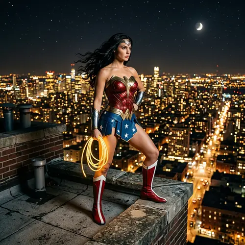 Wonder Woman on Rooftop: Inspiring Justice & Truth