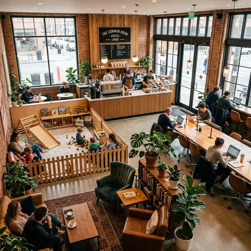 Cozy Urban Coffee Shop with Study Space & Playground