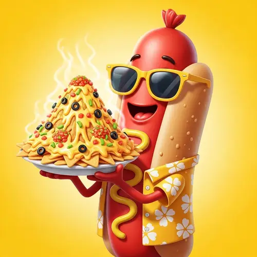 Fun Hotdog Character with Nachos