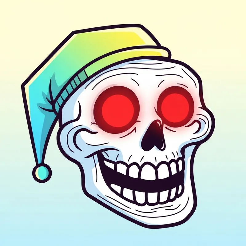 Cheerful Cartoon Troll Skull with Neon Glow