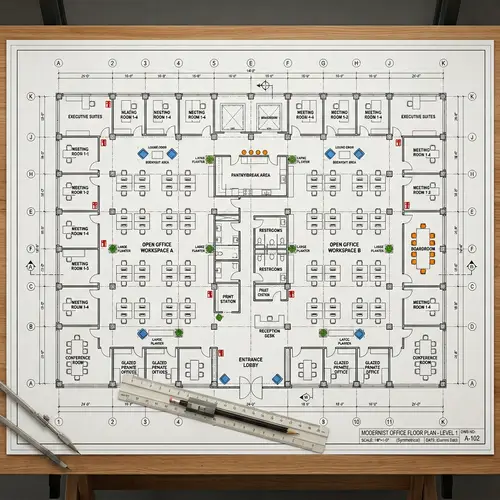 Modernist Office Space Architectural Blueprint | Minimalist Design