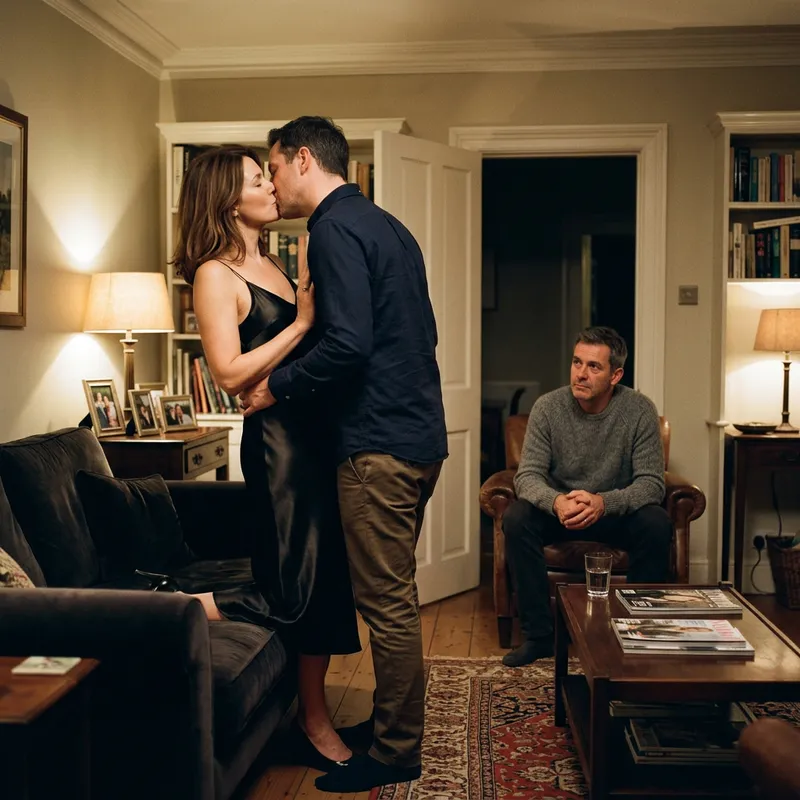 Cuckold Husband Watches Wife in Satin Kiss