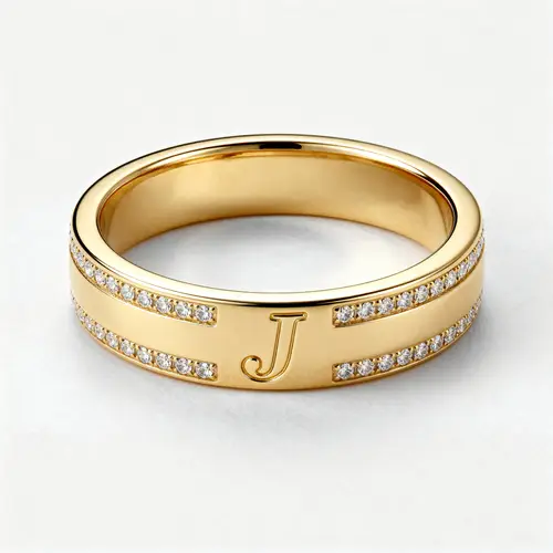 Elegant Men's Ring with J in Gold and Diamonds