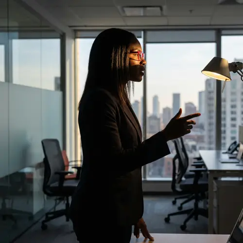 Confident Black Businesswoman Silhouette in Modern Office