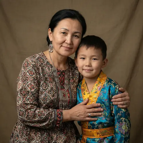Kazakh Mother and Son Portrait | Heartwarming Family Bond