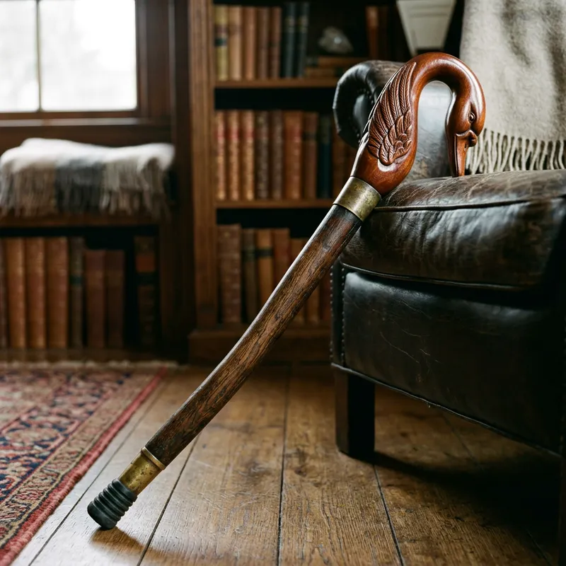 Elegant Swan Head Wooden Cane - Antique Style Elegant Swan Head Wooden Cane - Antique Style