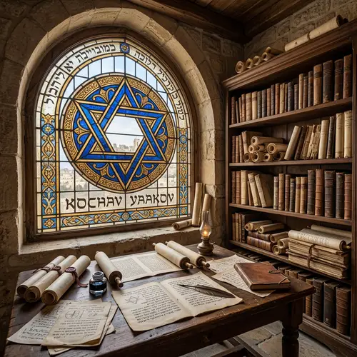 Enchanting Study with Jacob's Star and Scrolls