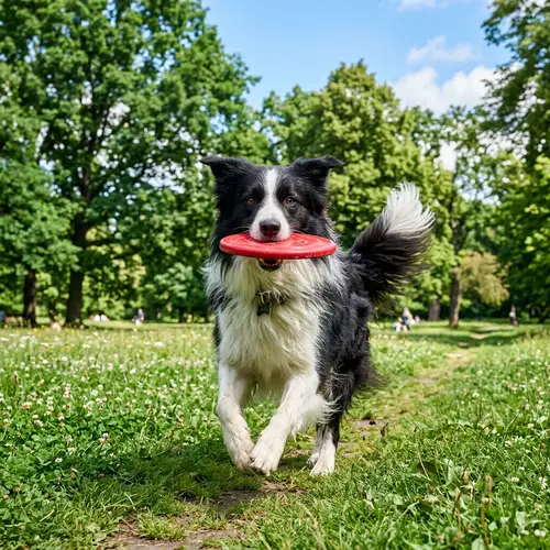 Detailed Image of Border Collie Playing Fetch in Green Park