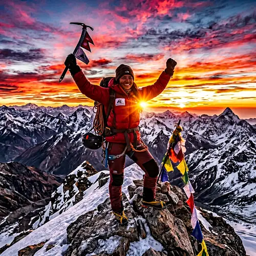 South Asian Female Mountaineer Conquers Rugged Peak at Dawn