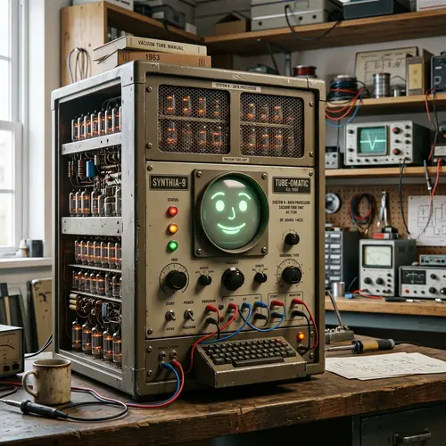 Vintage Tube Computer with Face - Retro Tech