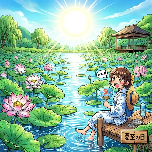 Summer Solstice Lotus Leaves Illustration