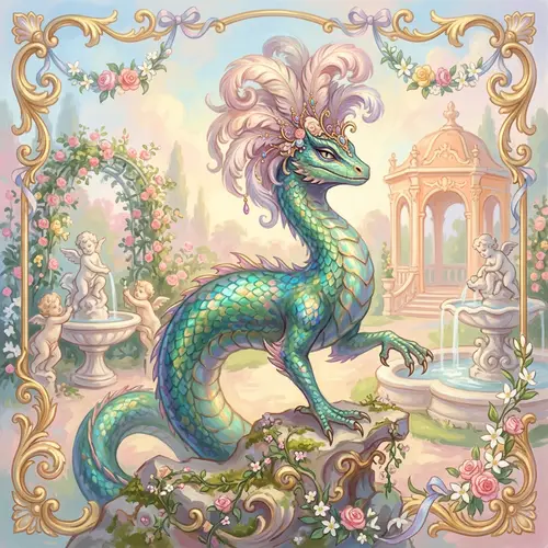 Mythical Basilisk in Rococo Art - Digital Fantasy