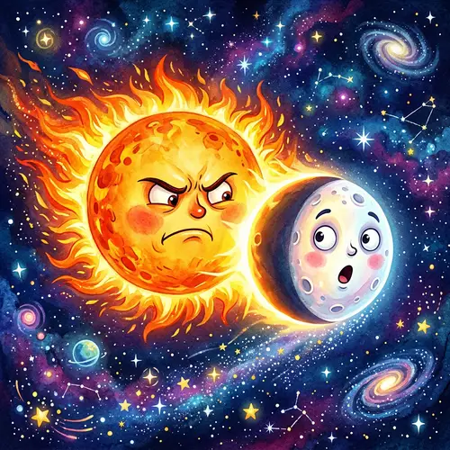 Sun Chasing Moon: Whimsical Eclipse Scene