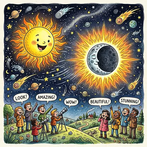 Sun Chasing Moon Eclipse: Fantastical Celestial Doodle Story