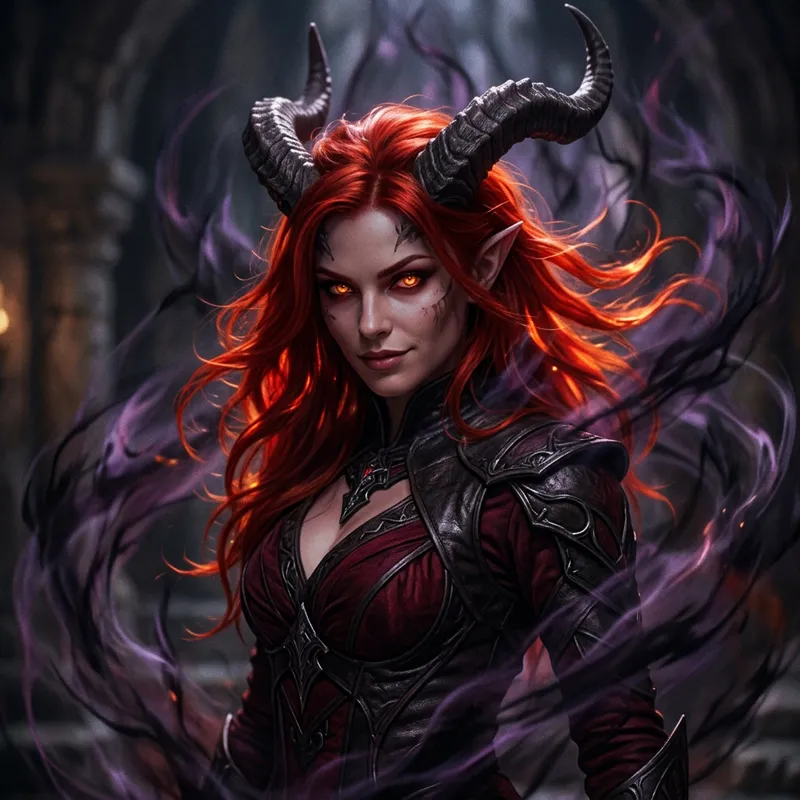 Seductive Demoness: Fiery Red Hair & Glowing Eyes
