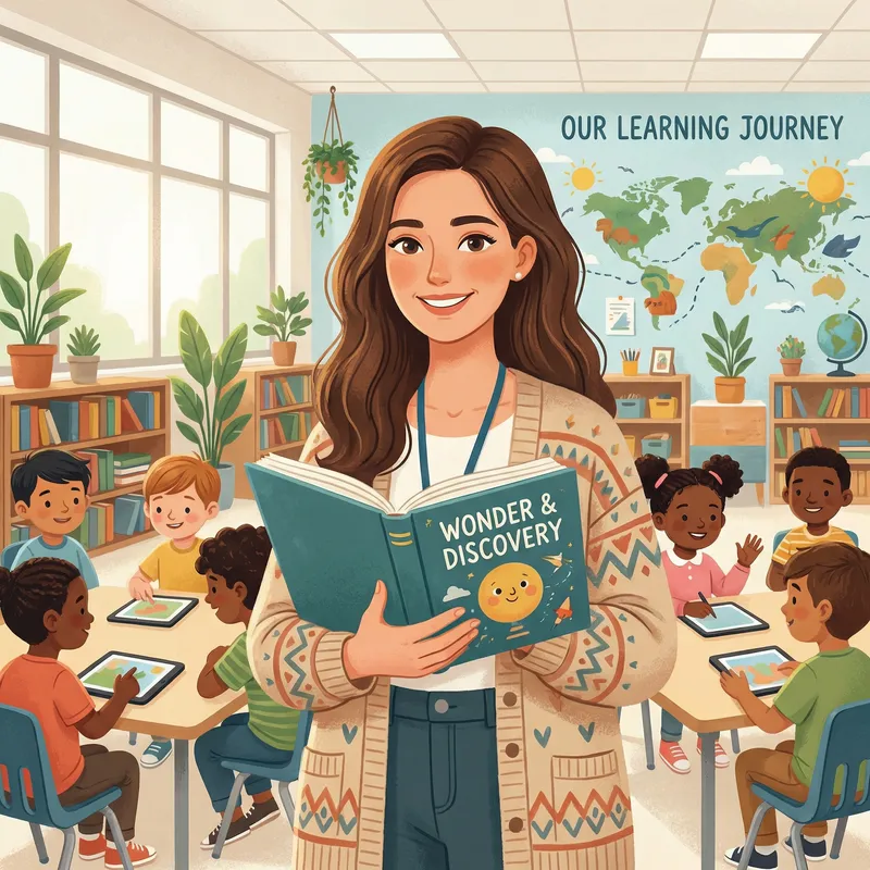 Friendly School Teacher in Modern Classroom