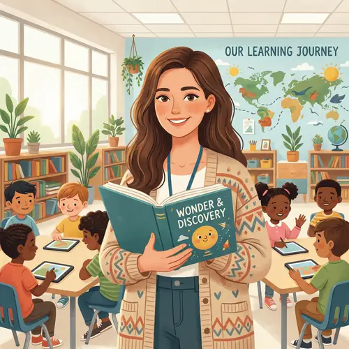 Friendly School Teacher in Modern Classroom