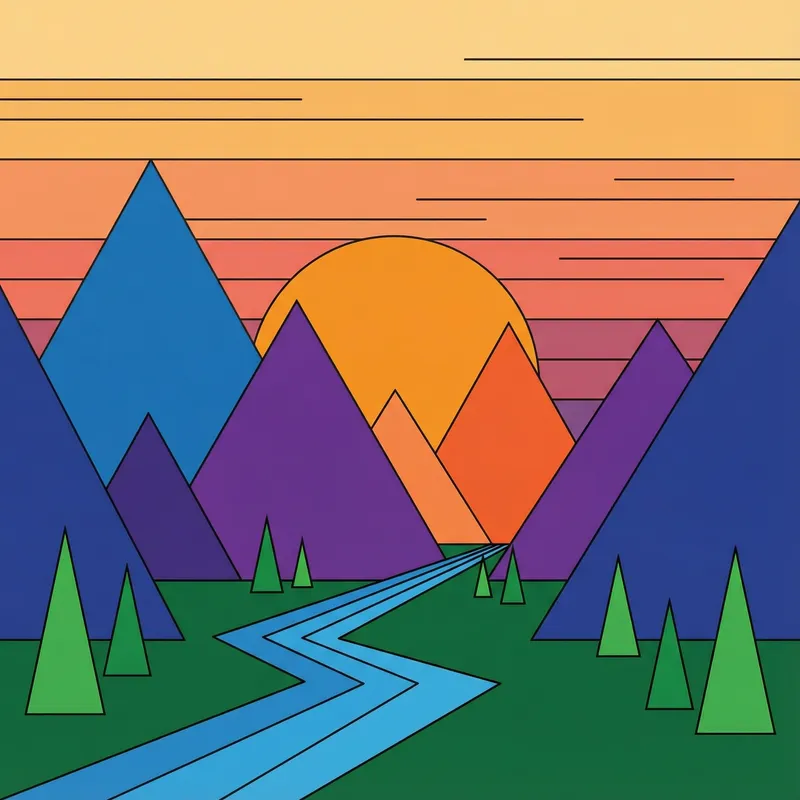 Sunset Mountain Landscape - Minimalist Vector Art