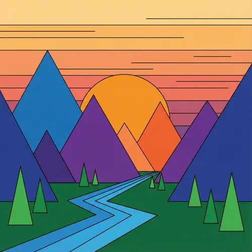Sunset Mountain Landscape - Minimalist Vector Art