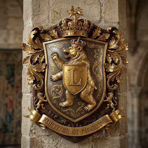 Golden Bear Crest with Crown and Letter L