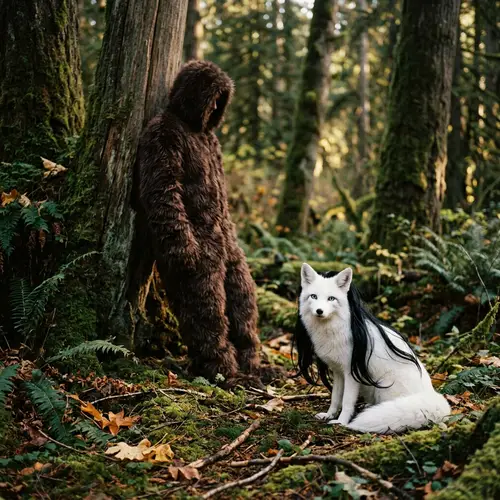 Surreal Nature and Fantasy Imagery with Fur-covered Human and Fox