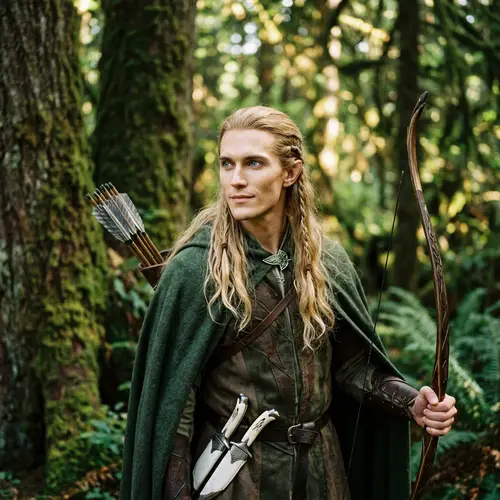 Master Archer Elf in Green Cloak with Striking Blue Eyes