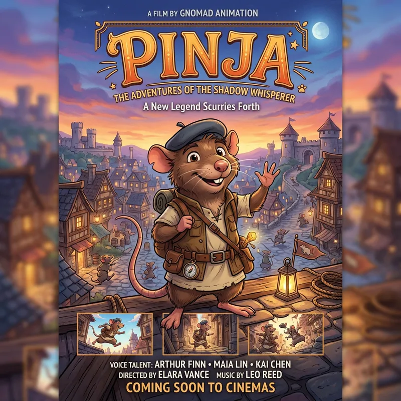 Pinja - Pixar Style Animated Movie Poster of Anthropomorphic Rat