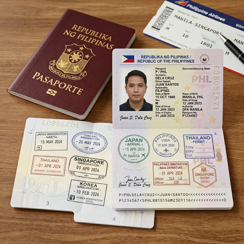 Original Philippine Passport: Golden Cover & Visa Markings Original Philippine Passport: Golden Cover & Visa Markings