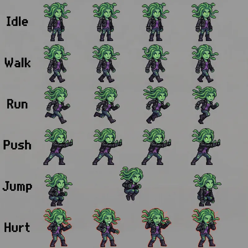 Medusa Pixel Art Sprite Sheet for 2D Platformers
