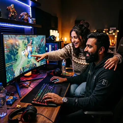 Intense Dota 2 Gaming Moment Captured with South Asian Man and Middle-Eastern Girlfriend